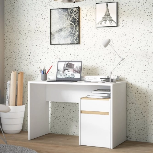 Białe biurko 110x55 cm z szufladą i szafką